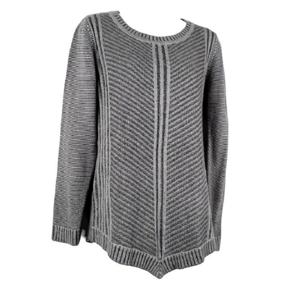 AB Studio Womens Pullover Sweater Size Small Gray Round Neck Long Sleeve Chevron